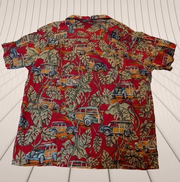 Kalaheo Men's Short Sleeve Hawaiian Shirt Red Vintage Cars Surf Cruise XL - Picture 2 of 6